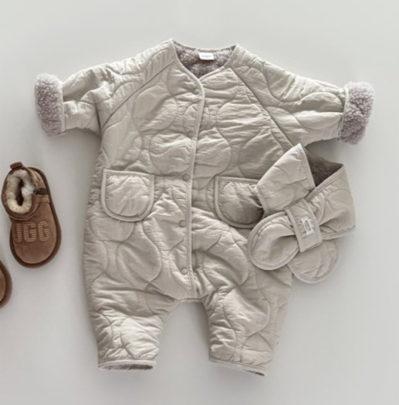Bonito bebe quilted romper + scarf set · Beige